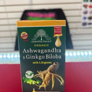 A box of ashwagandha and ginkgo biloba with l-arginine.