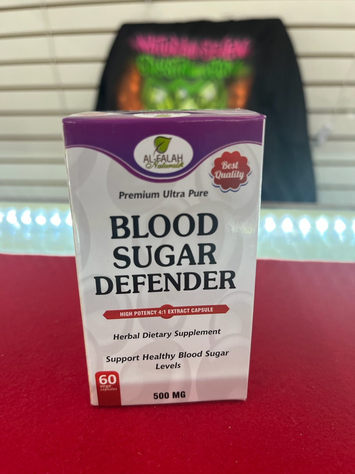 A box of blood sugar defender is sitting on the table.