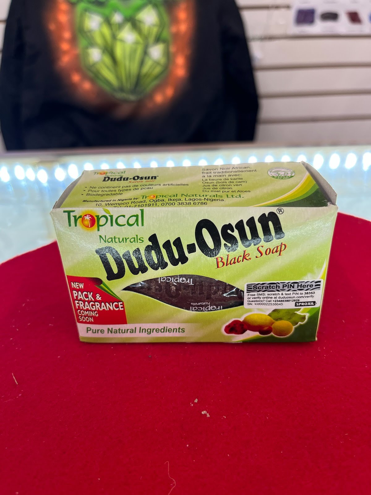 A box of tropical dudu-osun fruit soup