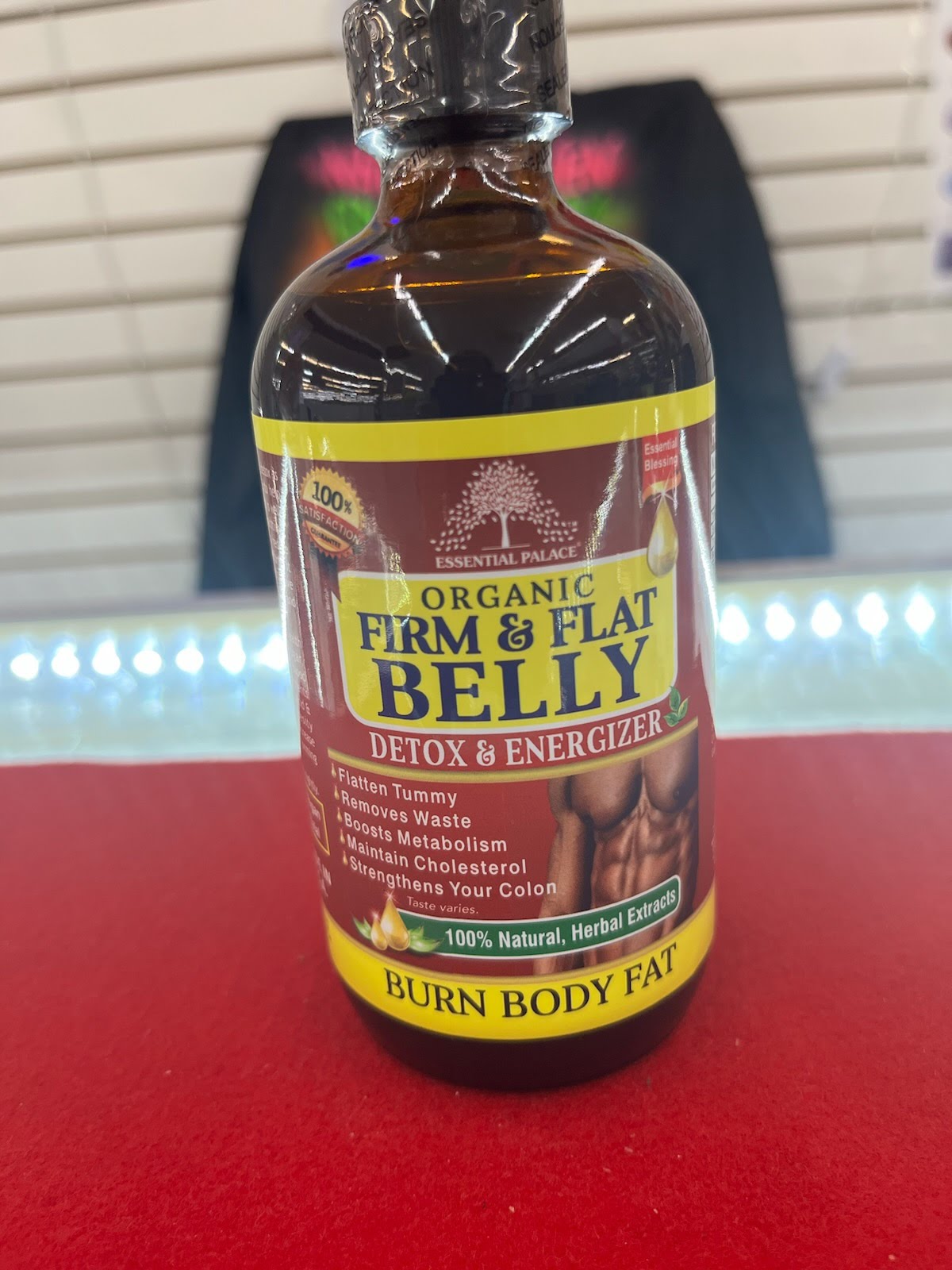 A bottle of organic firm and flat belly