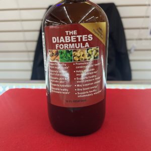 A bottle of liquid with the label for the diabetes formula.