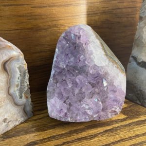 A close up of some rocks on top of a wooden table