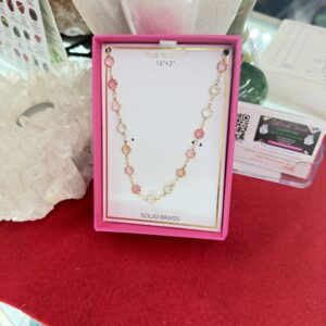 Rose Quartz, Morganite, Clear Quartz Brass Necklace